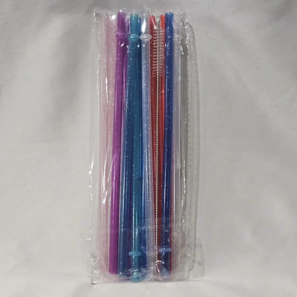 12pc Reusable Plastic Drinking Straws Multicolor + Cleaning Brush New